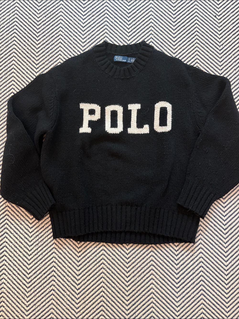 Polo by Ralph Lauren Black Crewneck Sweater with White POLO Logo